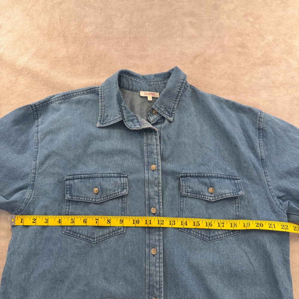 NWT Denim Cropped Casual Shirt Jacket Athleisure Boxy Western Utility Blue Sz M - Picture 8 of 9